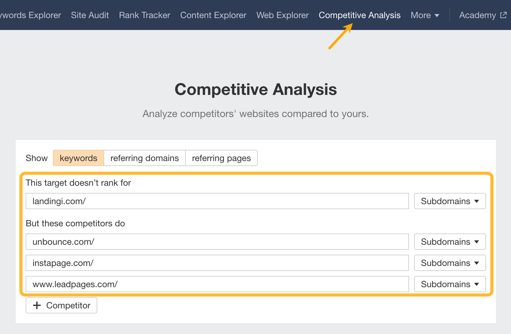 Create a new project in Ahrefs' Rank Tracker.
