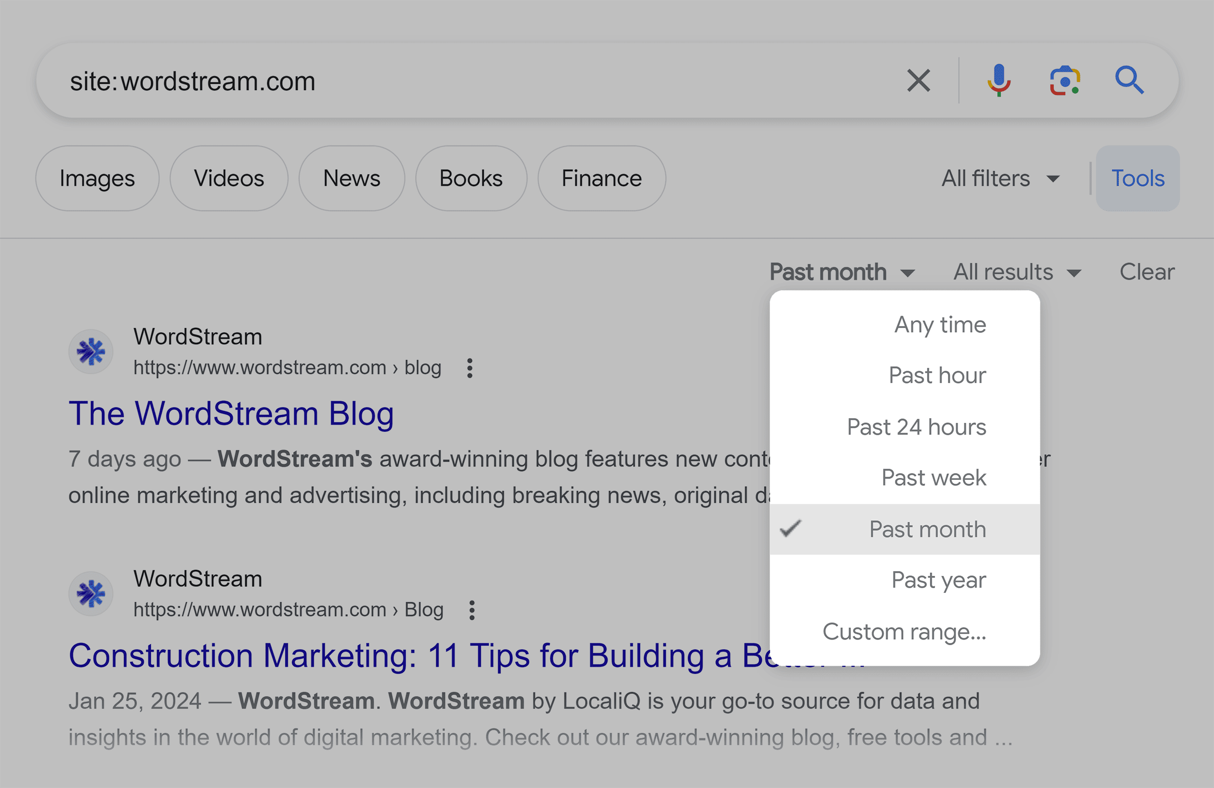 Google search – Filter – Past month