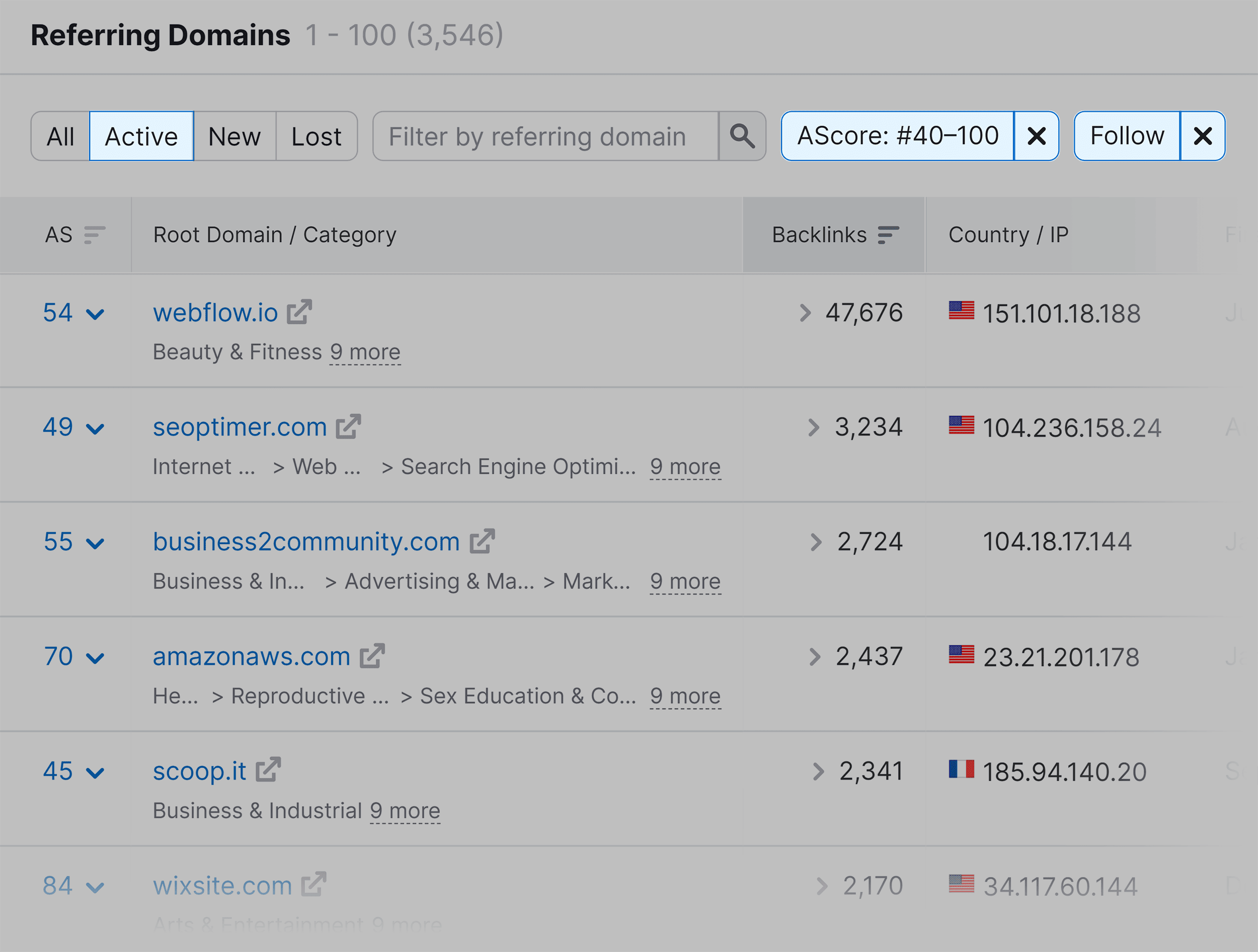 Referring Domains – Filters