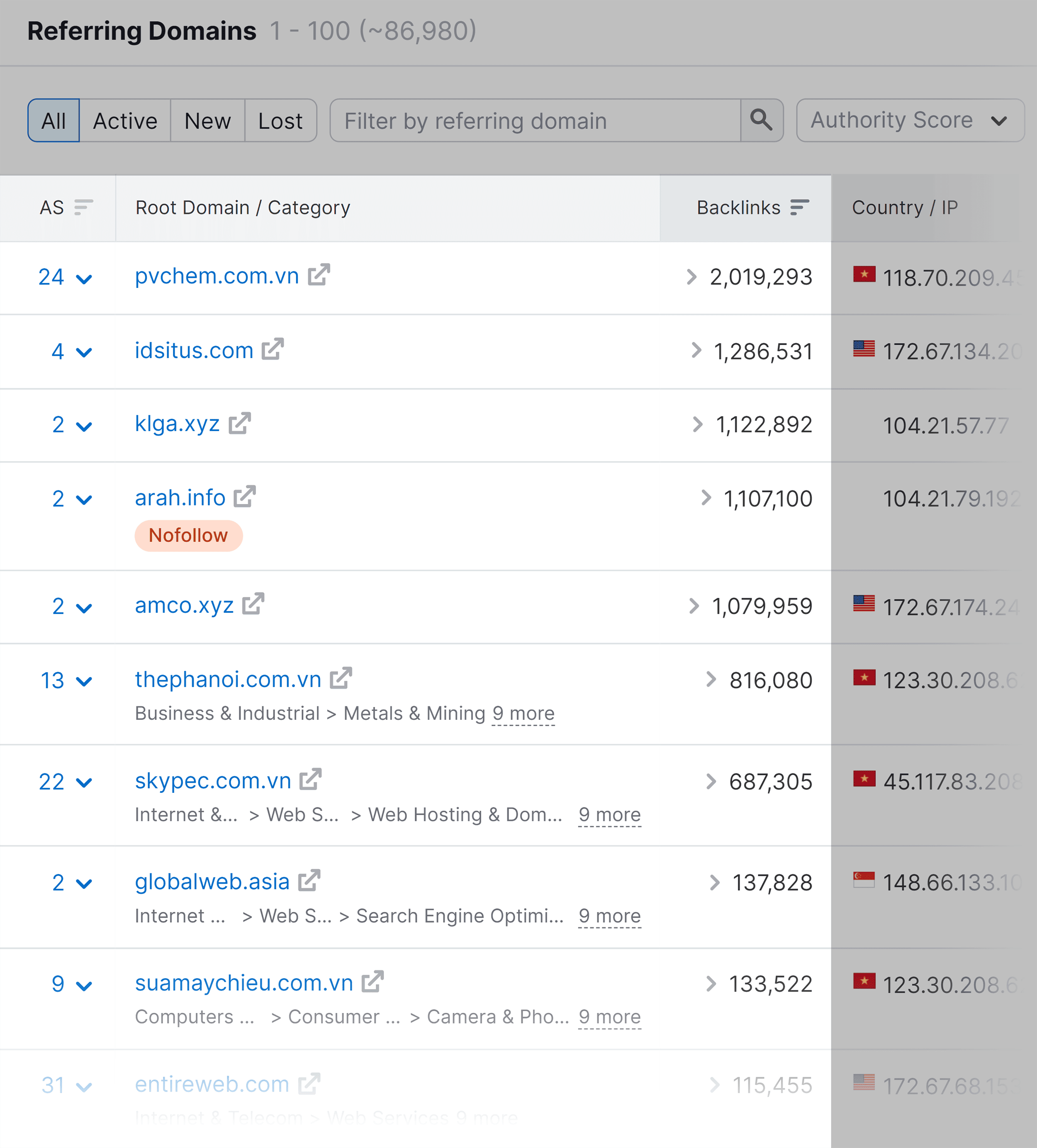 Wordstream – Referring Domains report