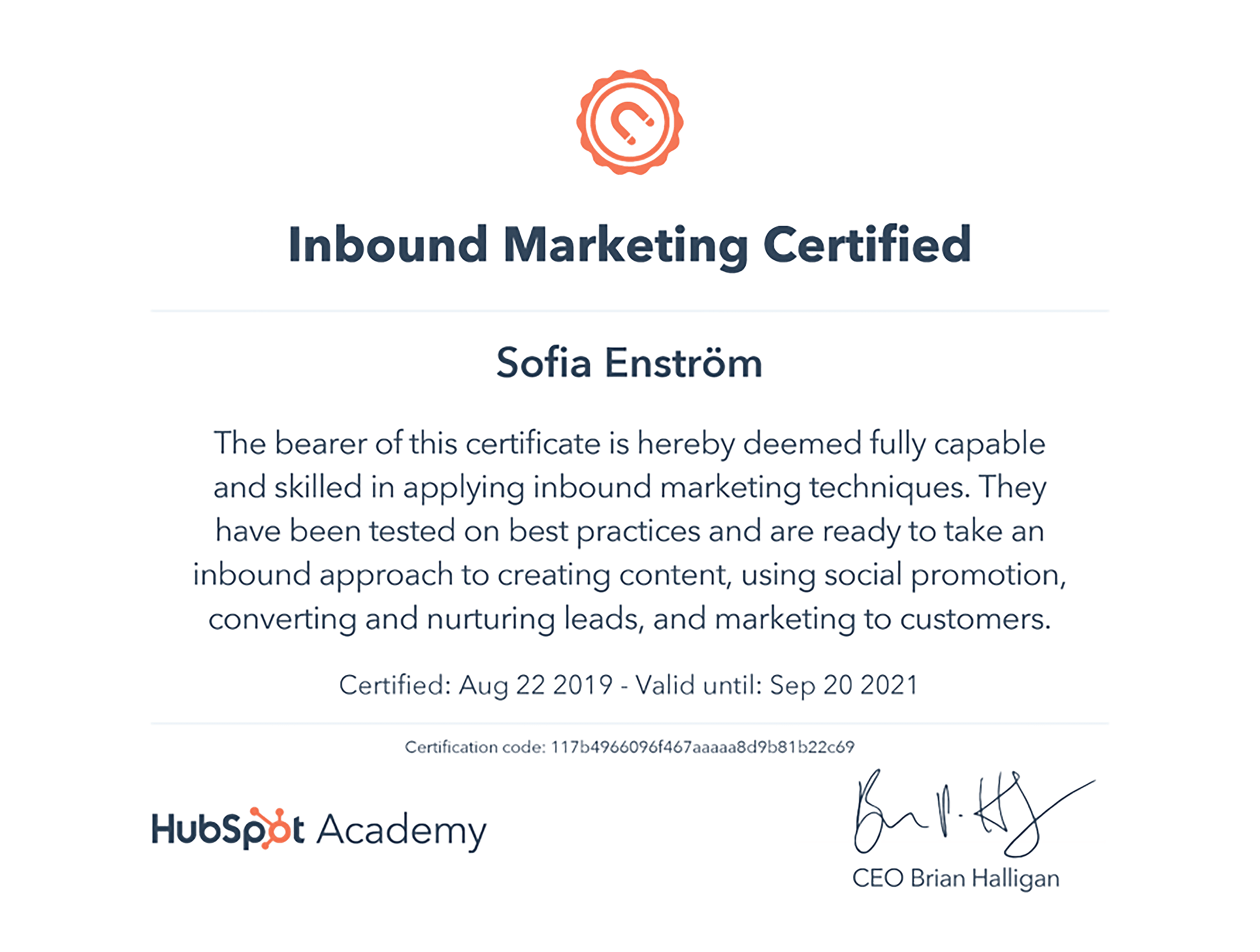 HubSpot – Certificate
