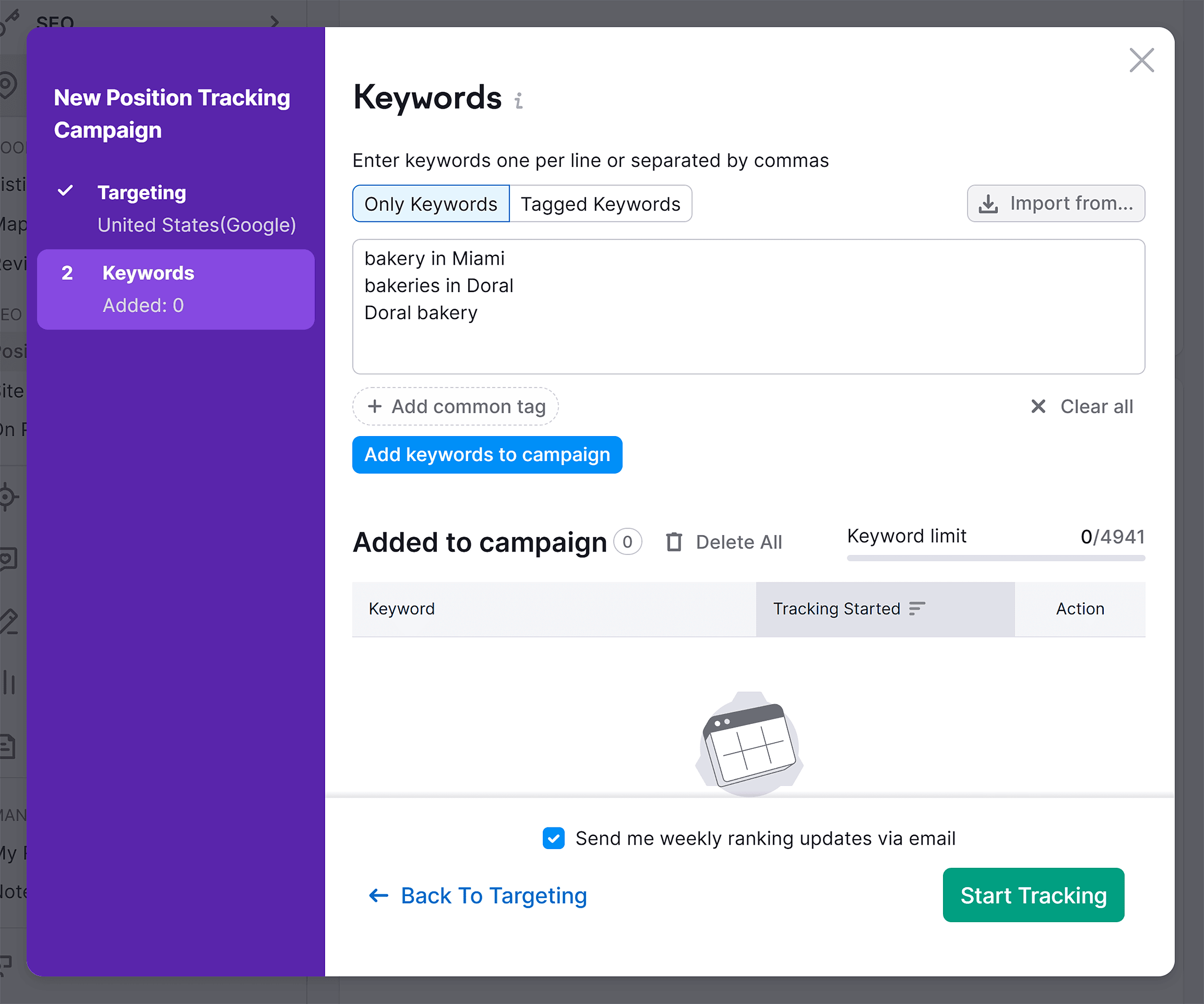 Position Tracking – Add keywords