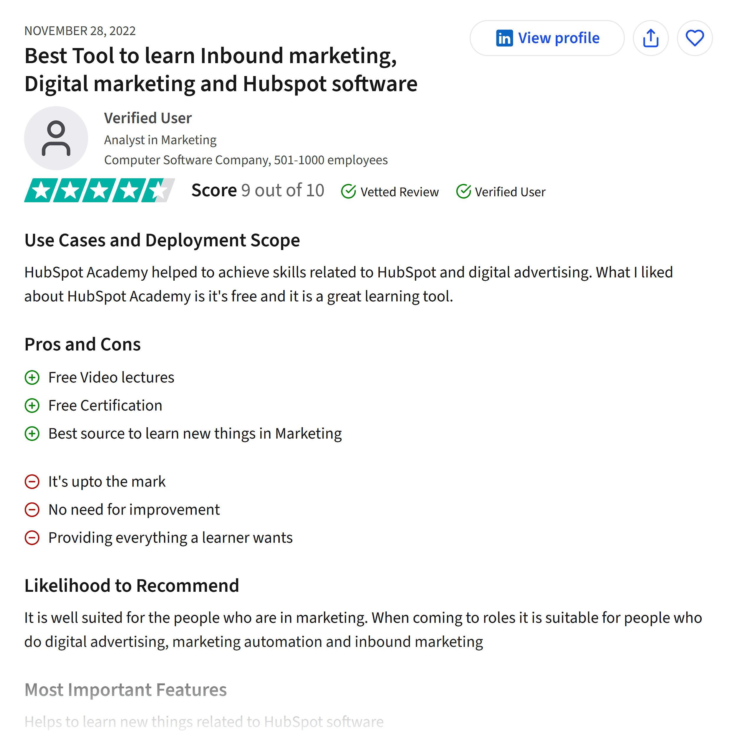 Trustradius – HubSpot Academy – Reviews