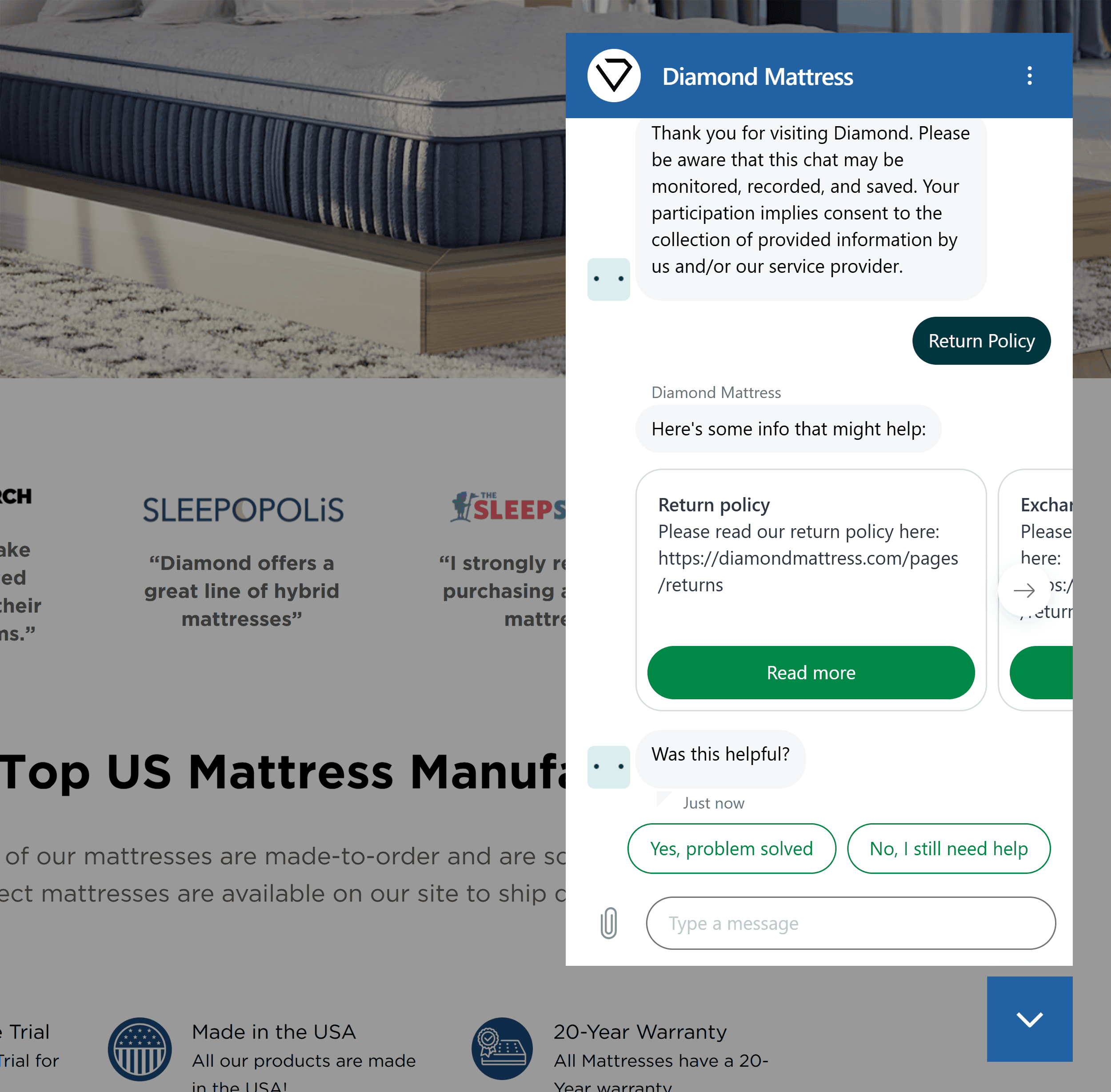 Diamond Mattress – Chatbot