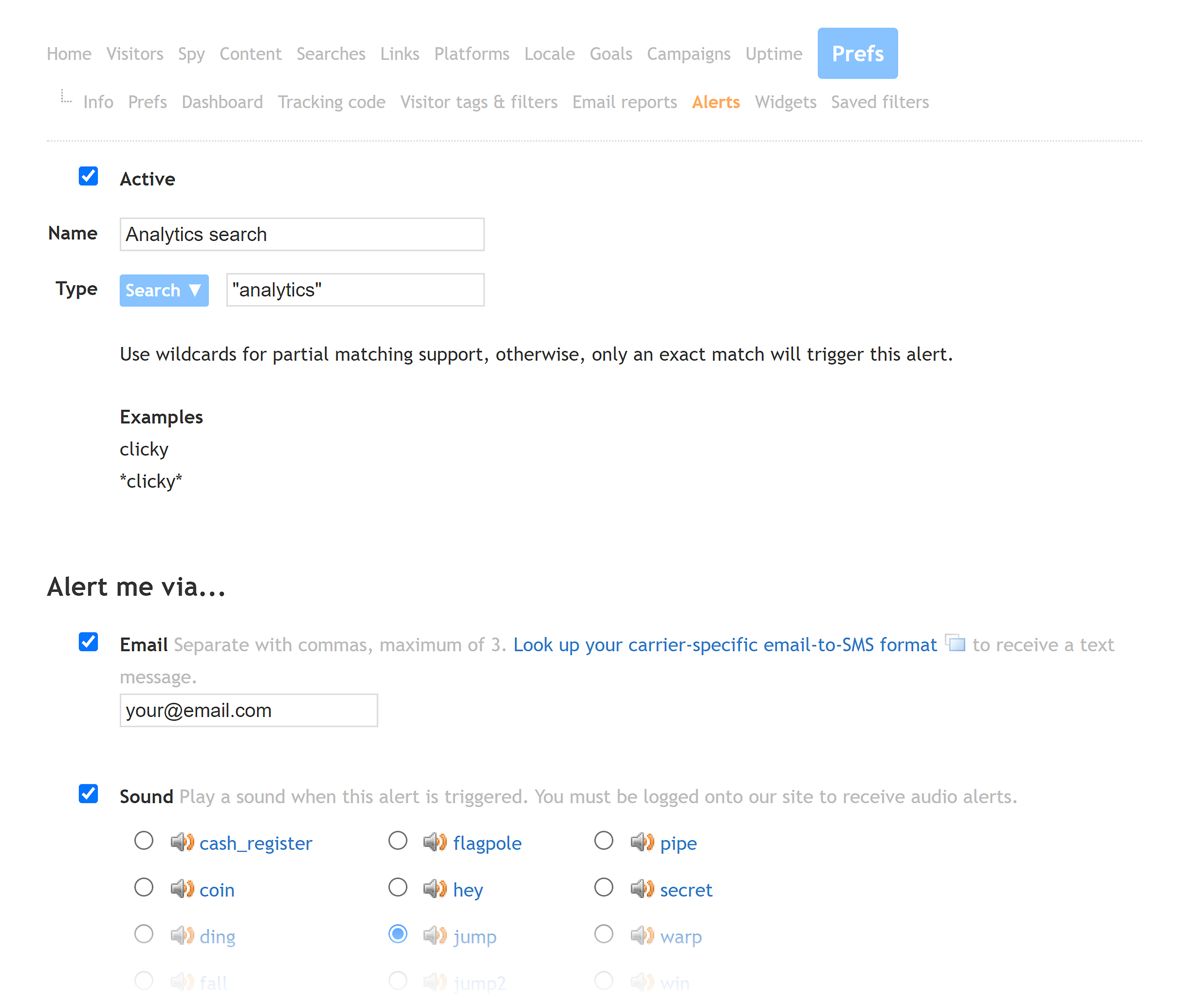 Clicky – Alerts – Setup