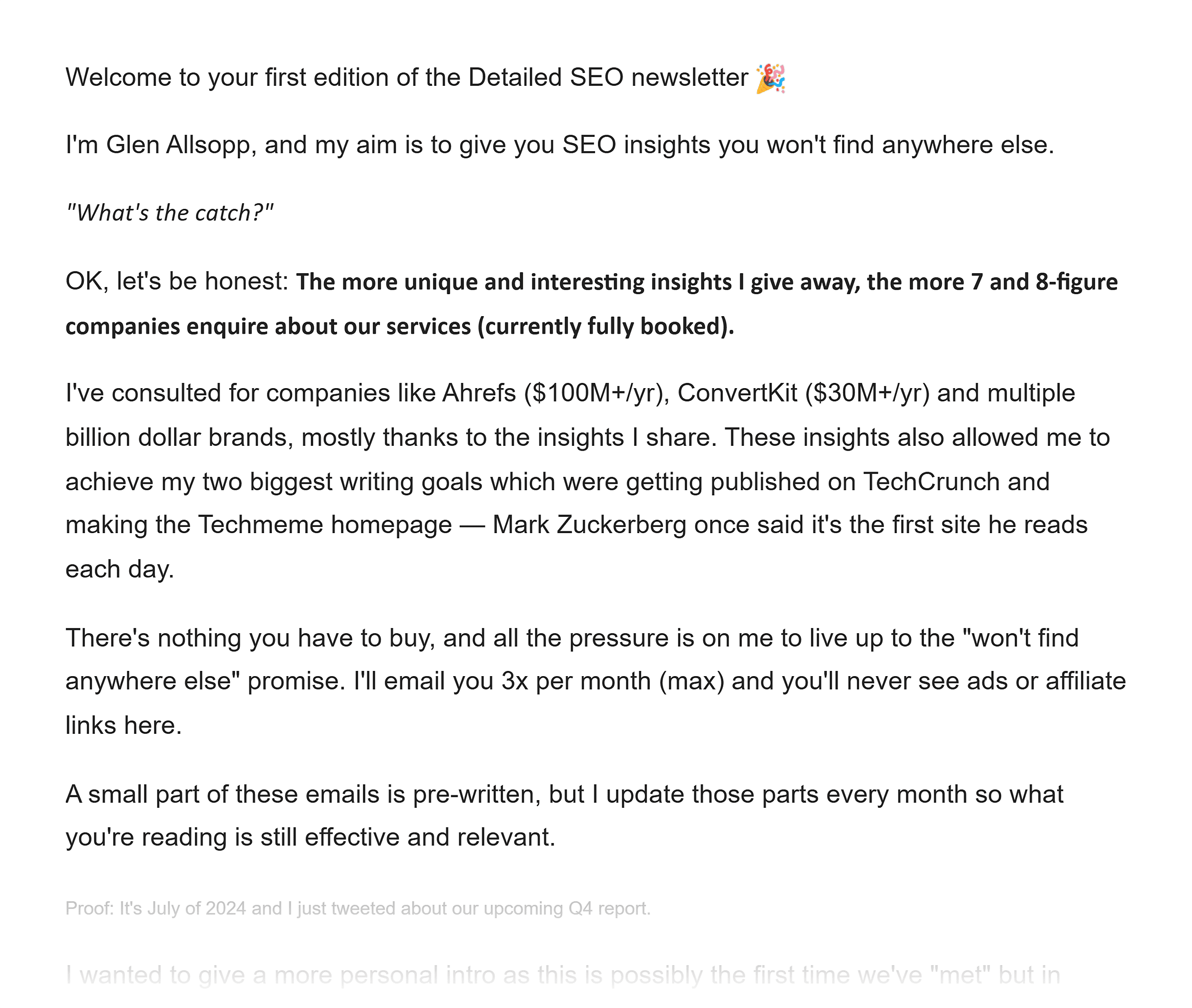 Detailed newsletter