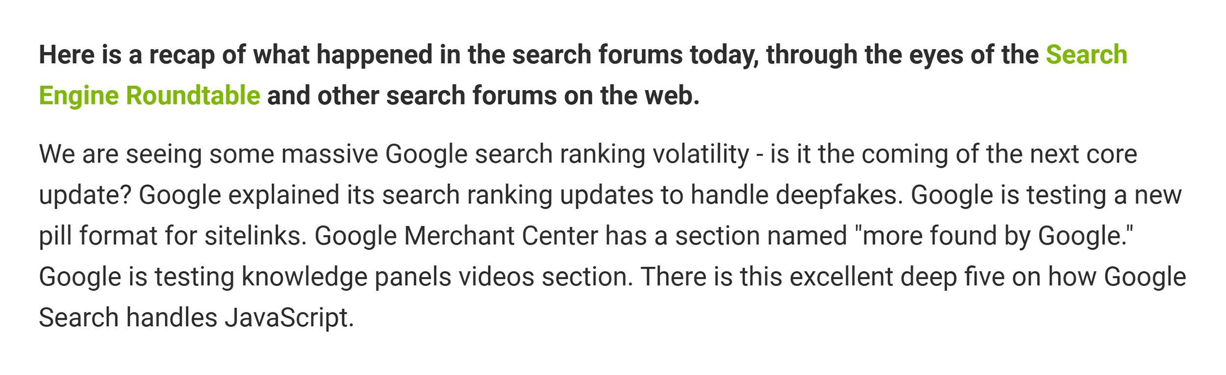 Search Engine Roundtable – Recap